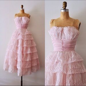 Bubblegum Pink Vintage 1950s Tea Length Dress